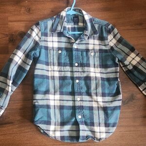GAP Kids Blue and Cream Plaid Checkered Flannel Shirt, Boy's Size Large